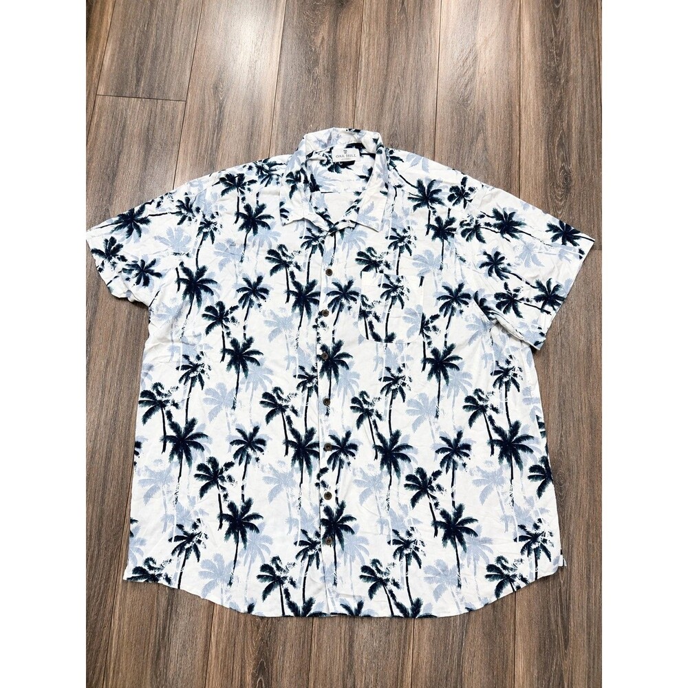 Oak Hill DXL Mens 4XL Hawaiian Shirt Palm Tree White Blue Big Tall Tropical